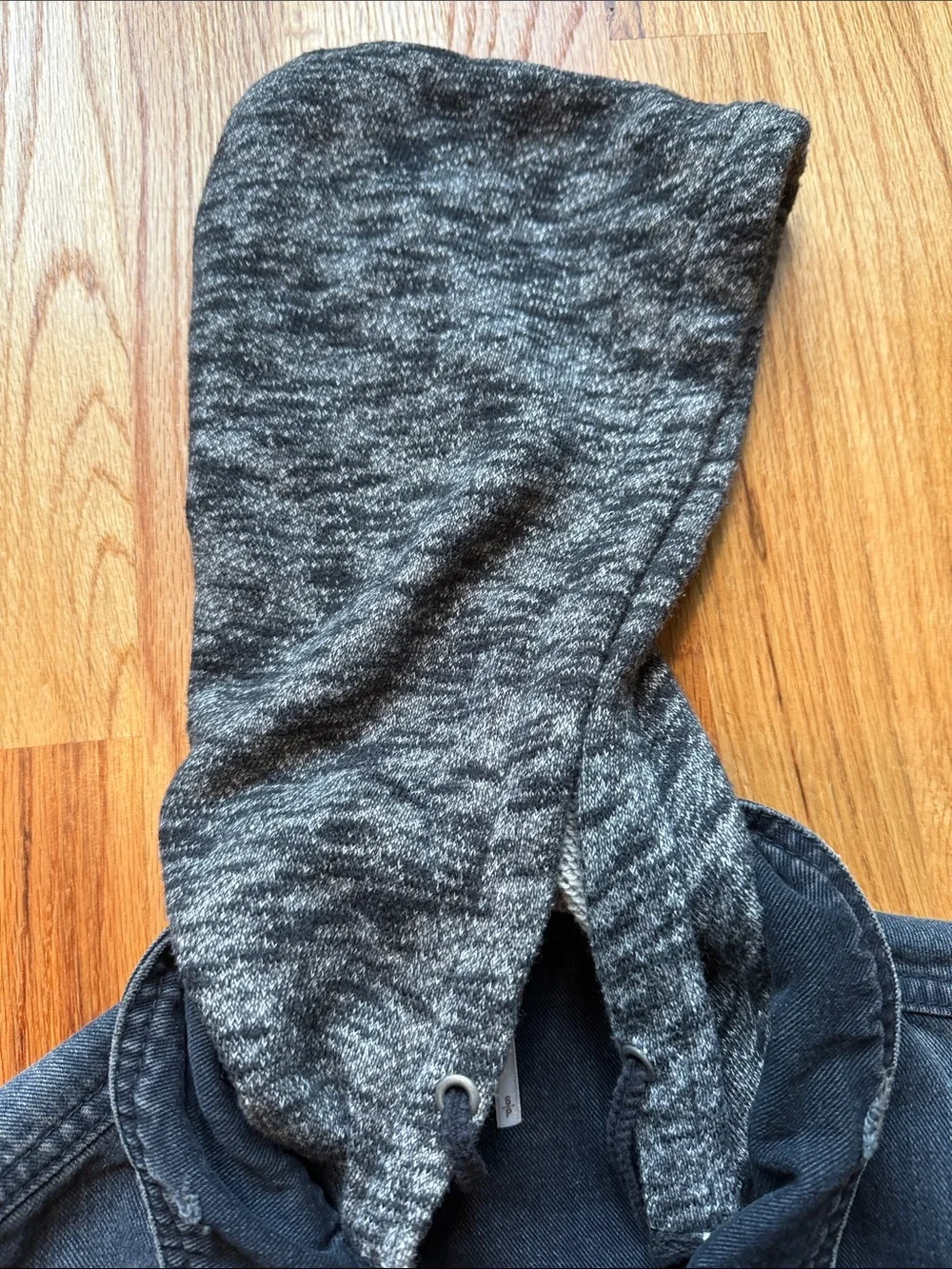 Free People Hooded Denim Jacket with Knit Sleeves - Gray/Black - Picture 7 of 10